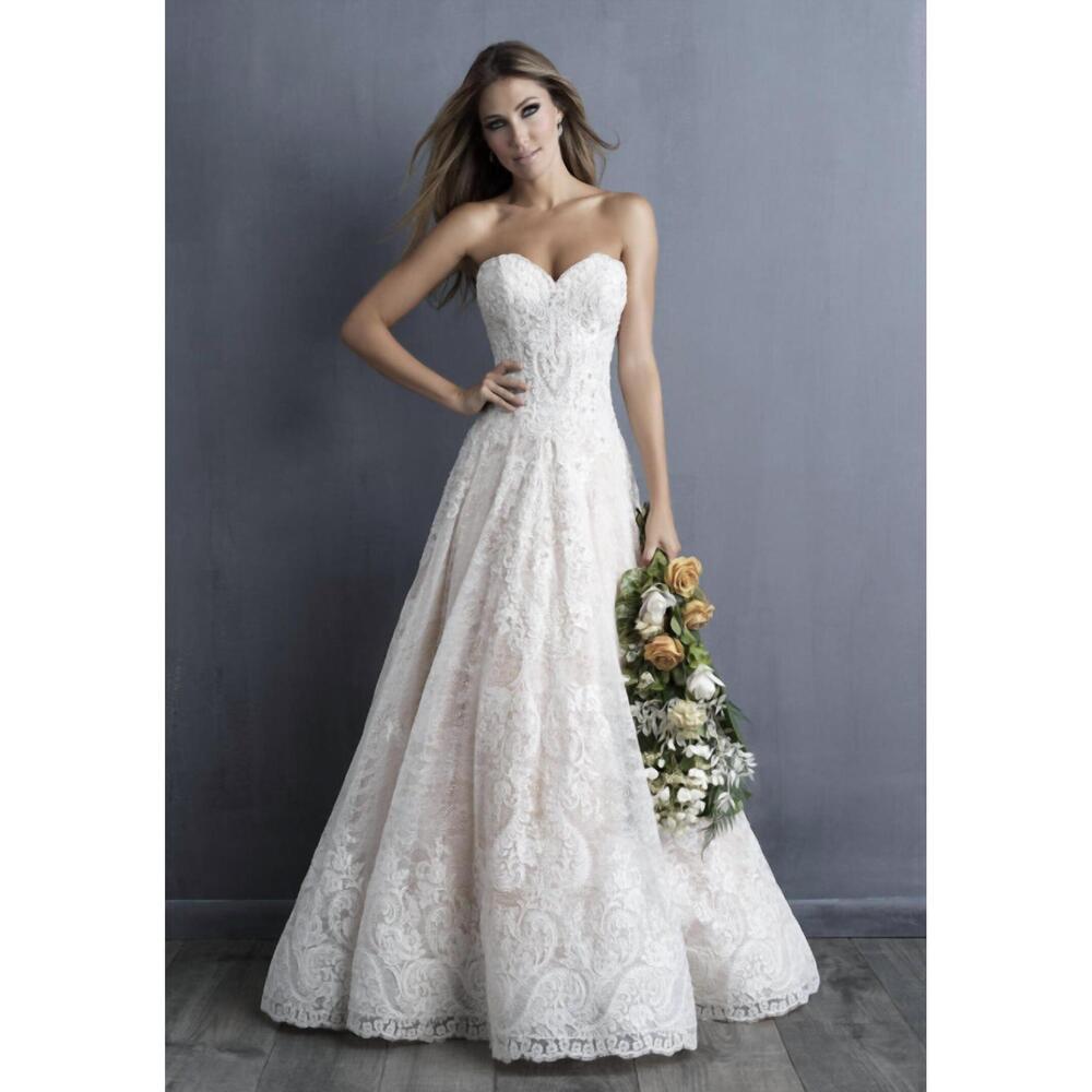 NEW ALLURE BRIDALS strapless sweetheart wedding dress in ivory/silver